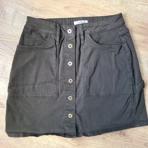 Good American A-line Button Front Mini Skirt denim olive green size 4